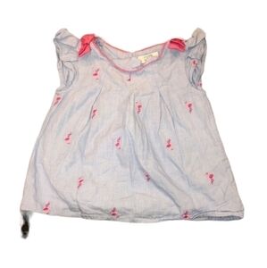 Crown & Ivy size 4 denim top with pink flamingos and ribbons